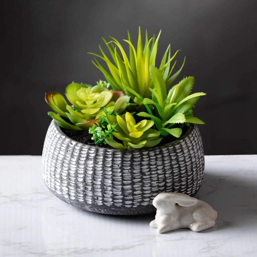 Artificial Green Planter Succulent In 6"H Sullivans Cement