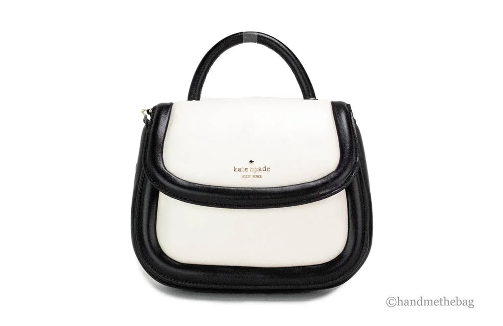 Kate Flap Black Top Leather Spade Handle Colorblock Puffy Bag Purse Crossbody