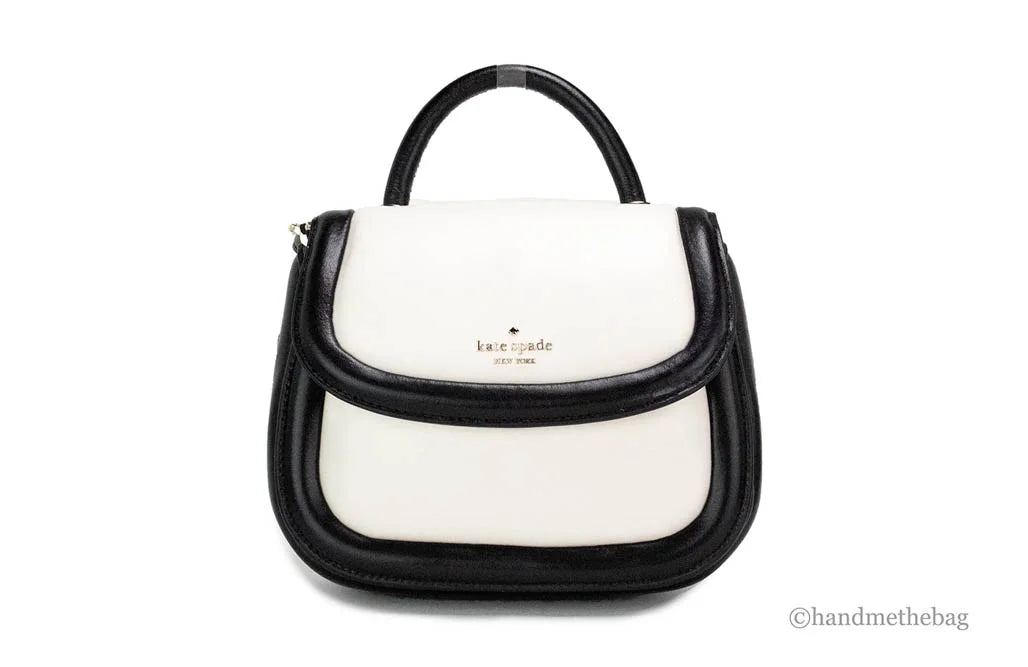 Kate Flap Black Top Leather Spade Handle Colorblock Puffy Bag Purse Crossbody