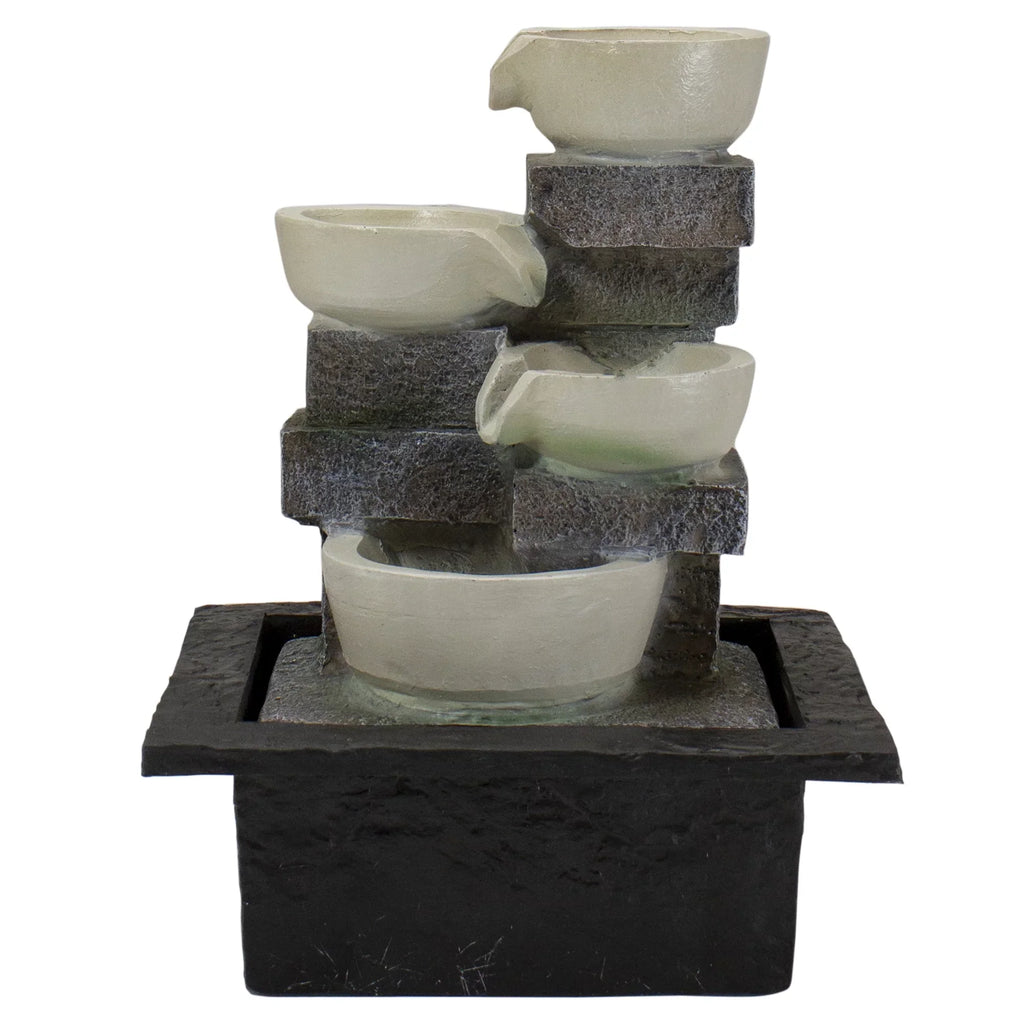 Indoor 4-Tier Cascading Bowl 11" Tabletop LED Northlight Fountain liquid Lighted