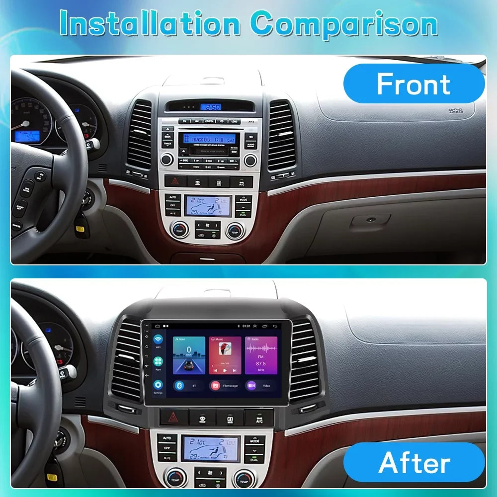 Santa-fe GPS 2006-2012 for WIFI Hyundai Podofo Auto Bluetooth Radio Backup FM USB Android Hifi,AHD Camera 13 Wireless Android Car Link Carplay 2+64G Stereo 9'' Mirror