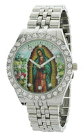 Cross Pendent of Metal Watch Bracelet Neckless with Silver-Tone Lady and Set Men's Our Guadalupe