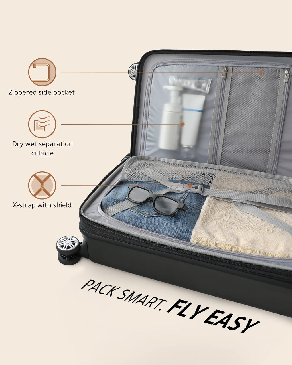 Suitcase LUGGEX on Expandable Front Pocket Port USB with Luggage, Hardshell and Carry