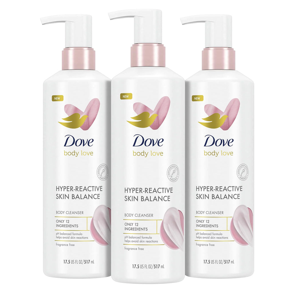 Body Hyper-Reactive Balance Oz. 3 With Love Body Ingredients Skin For Count 12 Fragrance Only Reaction-Prone Dove Wash 17.5 Body Skin Ultra-Sensitive Free Cleanser