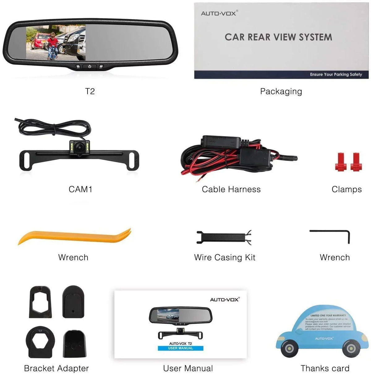 T2 for Backup Back Camera Super IP68 Car/Trucks, Night Vision Waterproof Rear View Mirror Up Camera Camera Look with Monitor OEM AUTO-VOX