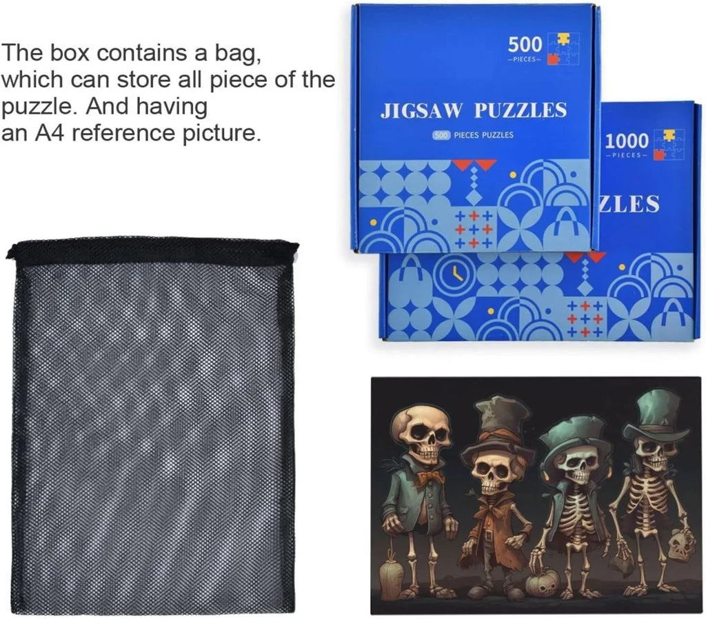 Puzzle Friends Family Challenging Zigsaw Dreamtimes Halloween Jigsaw Alphabet Adults, 500 for Storage Parents Kids Partition Exercise with Wooden Bag, for Puzzle Skeleton Game Print, Brain PCS Gift
