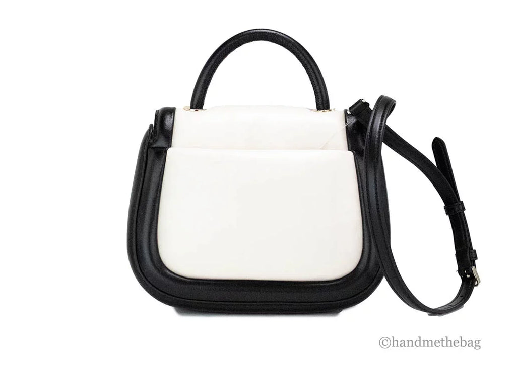 Kate Flap Black Top Leather Spade Handle Colorblock Puffy Bag Purse Crossbody